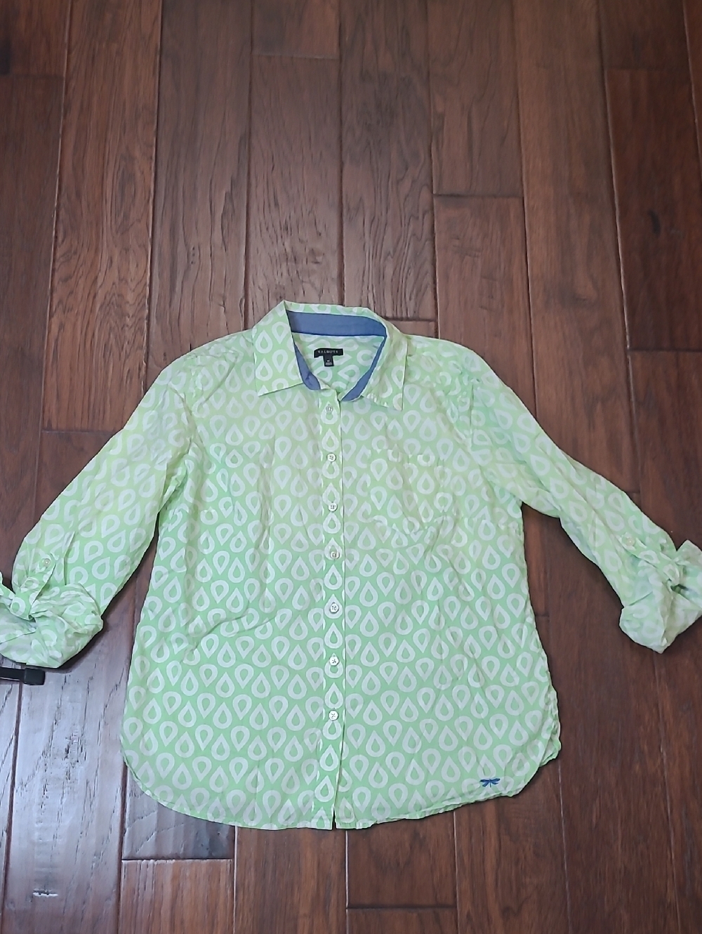 Talbots Gradient Lime Green & White Patterned Button-Up Blouse size Medium